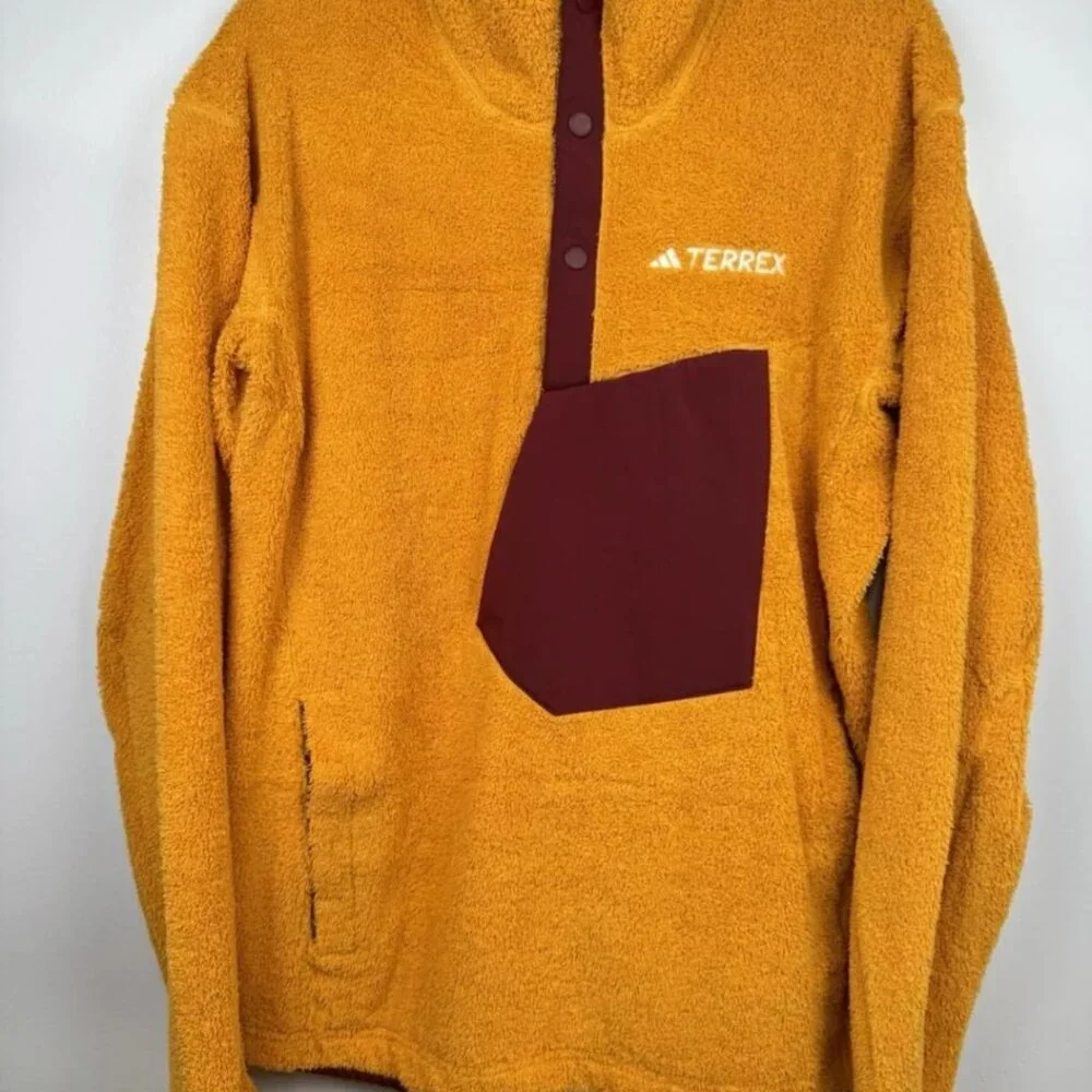 Adidas Men's‎ Terrex XPloric High Pile Snap Fleece Pullover Yellow IB1138 SIZE M